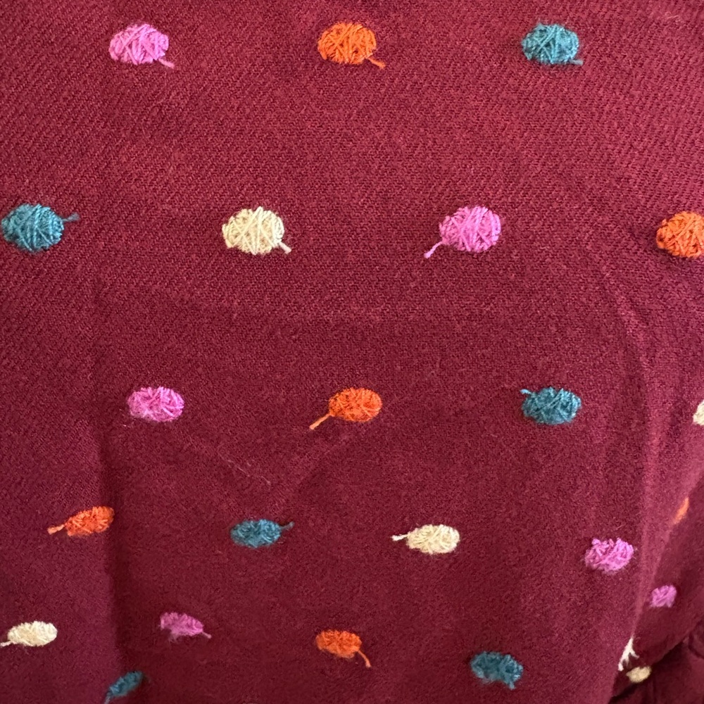 Large Maeve by Anthropologie Dottie Embroidered Blouse Burgundy Polka Dot - Picture 6 of 14